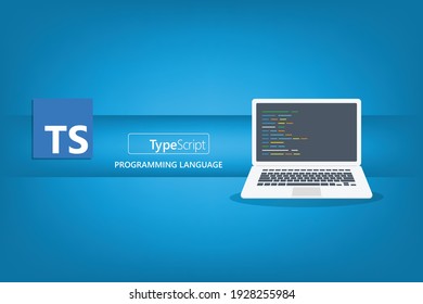 TypeScript Programming Language Emblem With Script Code On Laptop Screen.