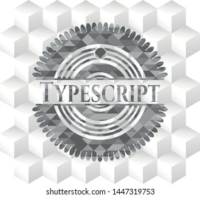 Typescript realistic grey emblem with geometric cube white background