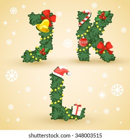Typeset : Christmas Wreath And Ornaments : Vector Illustration