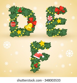 Typeset : Christmas Wreath And Ornaments : Vector Illustration