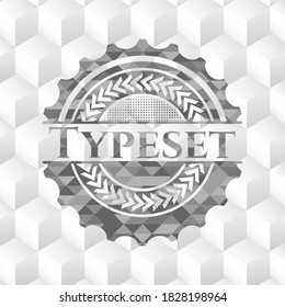 Typeset grey emblem. Retro with geometric cube white background. 