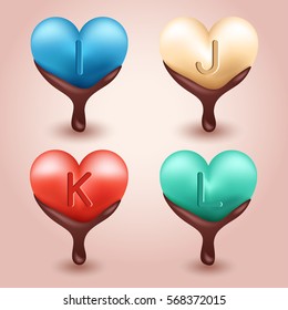 Typeset on Realistic Heart with chocolate cream : vector illustration