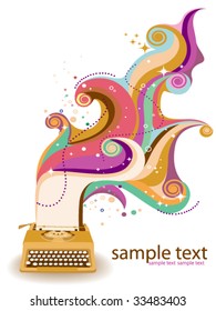 Typewriter with Abstract Wave - Vector