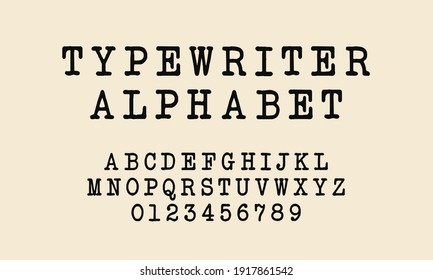 Typewriter alphabet set. Vector illustration. Real American Typewriter alphabet on white from a vintage machine. Typewriter font. Printed vintage letters, numbers.