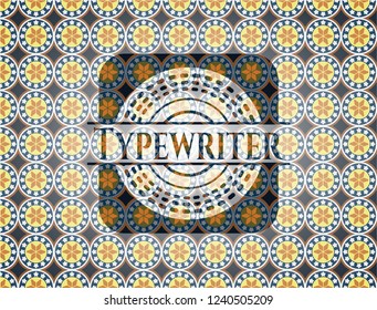 Typewriter arabic emblem background. Arabesque decoration.