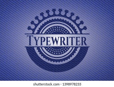 Typewriter badge with denim background. Vector Illustration. Detailed.