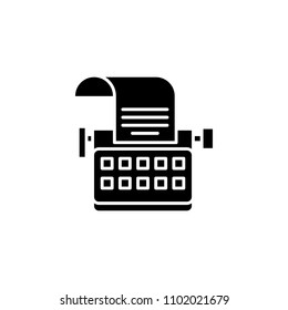Typewriter black icon concept. Typewriter flat  vector symbol, sign, illustration.