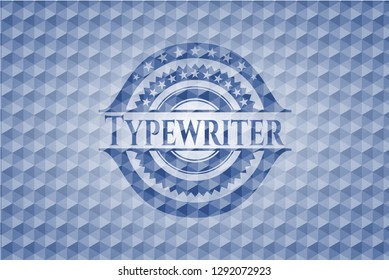 Typewriter blue polygonal emblem.
