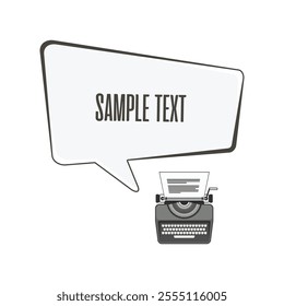 Typewriter with bubble speech from text. Concept of copywriting marketing information, public relations advertising text. 