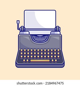 Typewriter Cartoon Vector Icon Illustration. Technology Object Icon Concept Isolated Premium Vector. Flat Cartoon Style