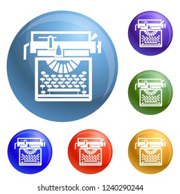 Typewriter classic icons set vector 6 color isolated on white background