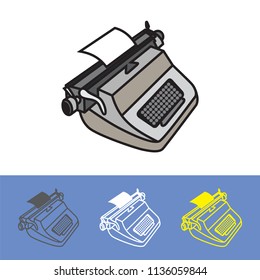 The typewriter with a clean sheet of paper. Vector illustration. A full-color template and three options of color in one tone.