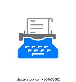 Typewriter colorful icon, vector flat sign. Copywriting symbol, logo illustration