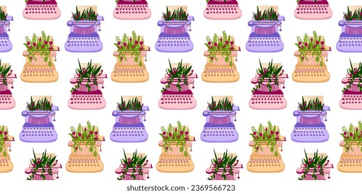 Typewriter with colors seamless pattern. Colorful hand drawn illustration. Design overlapping background vector. Decorative wallpaper, good for printing