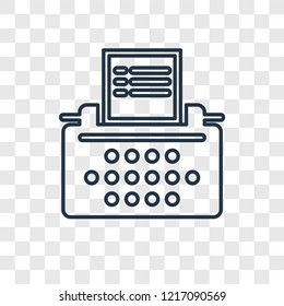 Typewriter concept vector linear icon isolated on transparent background, Typewriter concept transparency concept in outline style