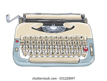 Typewriter Creme and Blue vintage vector art cute illustration