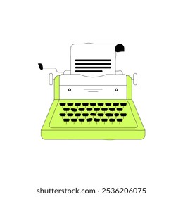 Typewriter With Document In Flat Vector Illustration Symbolizing Writing, Creativity, And Communication, Isolated On White Background