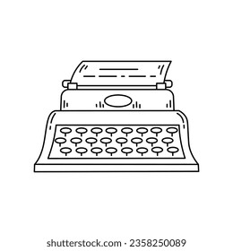 Typewriter doodle. Hand drawn black line art typewriter vector illustration. Journalist logo, icon, writing symbol