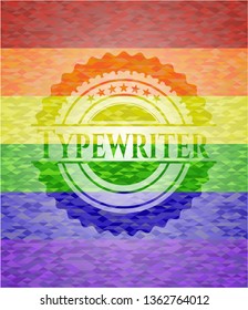 Typewriter emblem on mosaic background with the colors of the LGBT flag