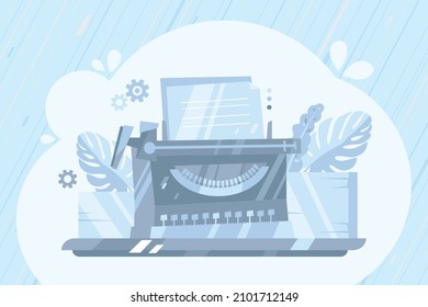 Diseño plano de máquina de escribir. Equipo retro para escritores. Ilustración vectorial.