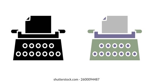 Typewriter flat and liner vector icons set