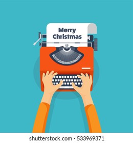 Typewriter in a flat style. Christmas wish list. Letter to Santa. New year. 2017. December holidays.