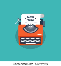 Typewriter in a flat style. Christmas wish list. Letter to Santa. New year. 2017. December holidays.