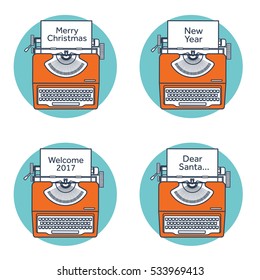Typewriter in a flat style. Christmas wish list. Letter to Santa. New year. 2017. December holidays.