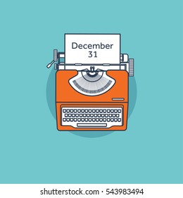 Typewriter in a flat style. Christmas wish list. Letter to Santa. New year. 2017. December 31 holidays.