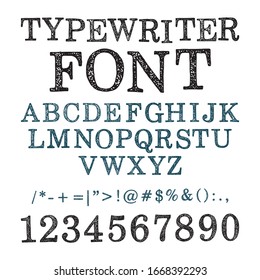 Typewriter font. Printed vintage letters, numbers and symbols. Part of set. 