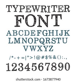 Typewriter font. Printed vintage letters, numbers and symbols. Part of set. 