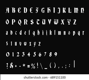 Typewriter font - vector - Gothic font - White retro  font