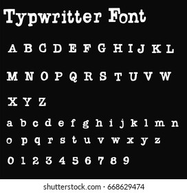 Typewriter Font -  White retro  font isolated on black background - vector