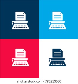 Typewriter four color material and minimal icon logo set in red and blue