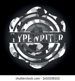 Typewriter grey camouflaged emblem. Vector Illustration.