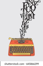 Typewriter with grungy letters vector illustration.