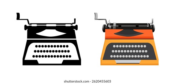 Typewriter Hand Drawing Vector Illustration Set