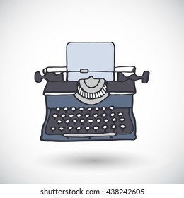 Typewriter. Hand-drawn doodle writer tool icon with round shadow. Vector illustration.