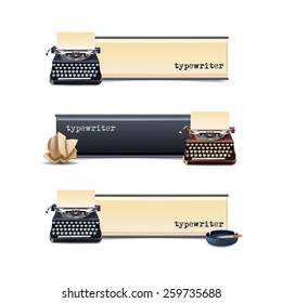 Typewriter horizontal banners set with realistic paper sheet isolated vector illustration