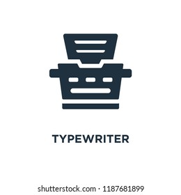 Typewriter icon. Black filled vector illustration. Typewriter symbol on white background. Can be used in web and mobile.