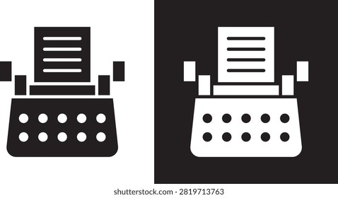 Typewriter icon black outline label..