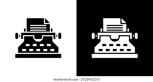 Icono de máquina de escribir lleno en blanco y negro.