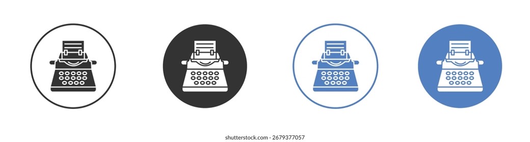 Typewriter icon collection for app in black and blue colors