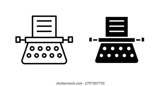 Typewriter icon drawing lines. Silhouette style vector bundle.