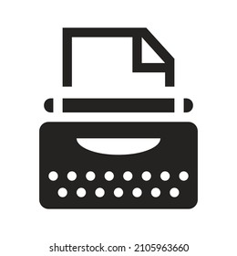 typewriter icon illustration, electronics, news, traditional, technology. Solid icons, glyphs are perfect for logos, websites, businesses, applications, apps and more.