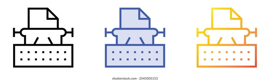 typewriter icon. Linear, Blue Fill and Gradient Style Design Isolated On White Background