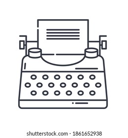 Schreibmaschinensymbol, lineare einzelne Illustration, dünne Linie, Webdesign-Zeichen, Umrisssymbol mit bearbeitbarem Strich auf weißem Hintergrund.