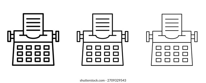 Signo de estilo lineal de icono de máquina de escribir para concepto móvil y Diseño web.