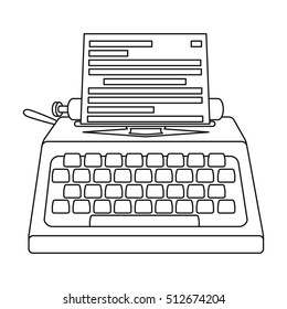 Typewriter icon in outline style isolated on white background. Films and cinema symbol stock vector illustration.