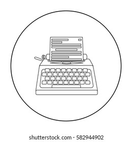 Typewriter icon in outline style isolated on white background. Films and cinema symbol stock vector illustration.